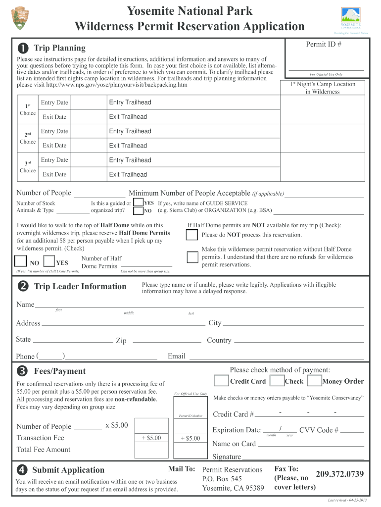  Yosemite National Park Wilderness Permit Reservation Application 2013