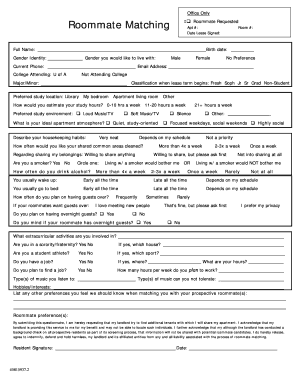 Roommate Matching Form Evolve Apartments