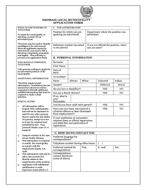 Nkomazi Municipality Vacancies Application Form