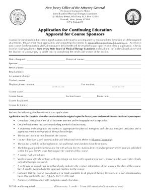 Application for Continuing Education Approval for Course Sponsors  Form