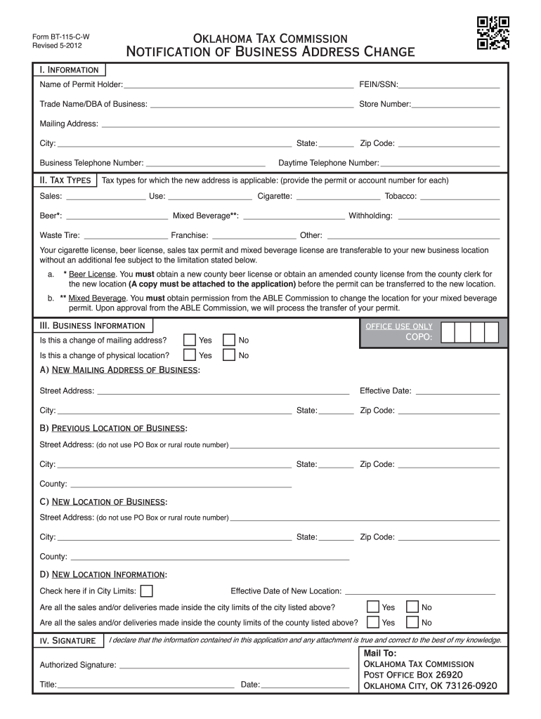 Get and Sign Ok Gov Tax Bt 115 C W 2012-2022 Form