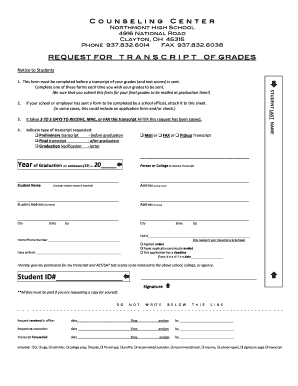 Transcript Release Form Northmont City Schools