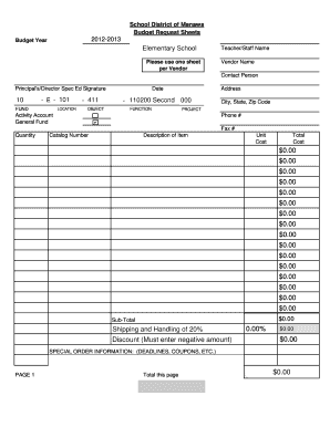 Fire Department Budget Request Form