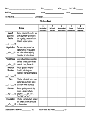 Talk Show Rubric  Form