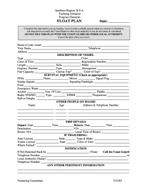 Bsa Float Plan  Form