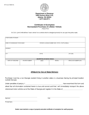 Nonresident Certificate of Exemption Purchase of Motor Vehicle  Form