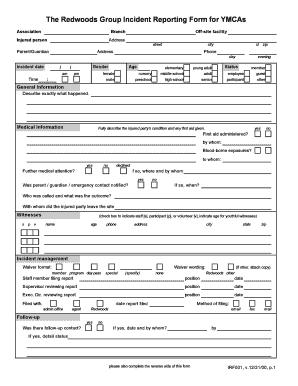 The Redwoods Group Incident Reporting Form for YMCAs