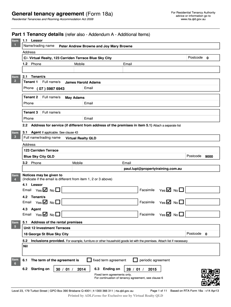 General Tenancy Agreement Form 18a Real Estate Training Online