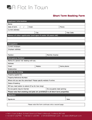 Flat Booking Form Format
