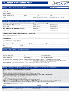 COLLECTION INSTRUCTION FORM Baycorp Baycorp Co