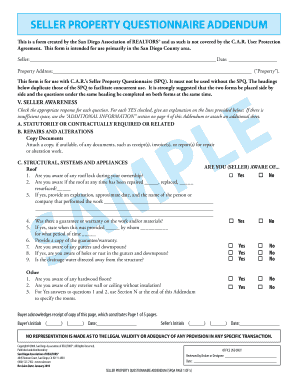 Seller Property Questionnaire Addendum  Form
