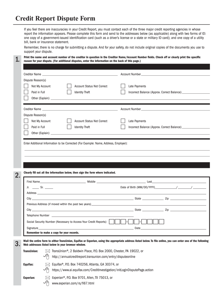 Credit Dispute Form