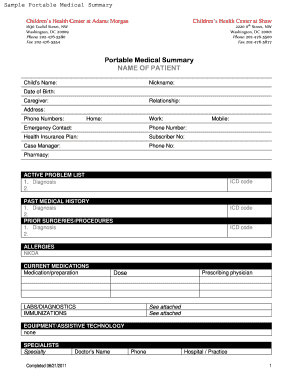 Medical Summary Form