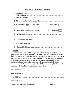 Sim Replacement Application  Form