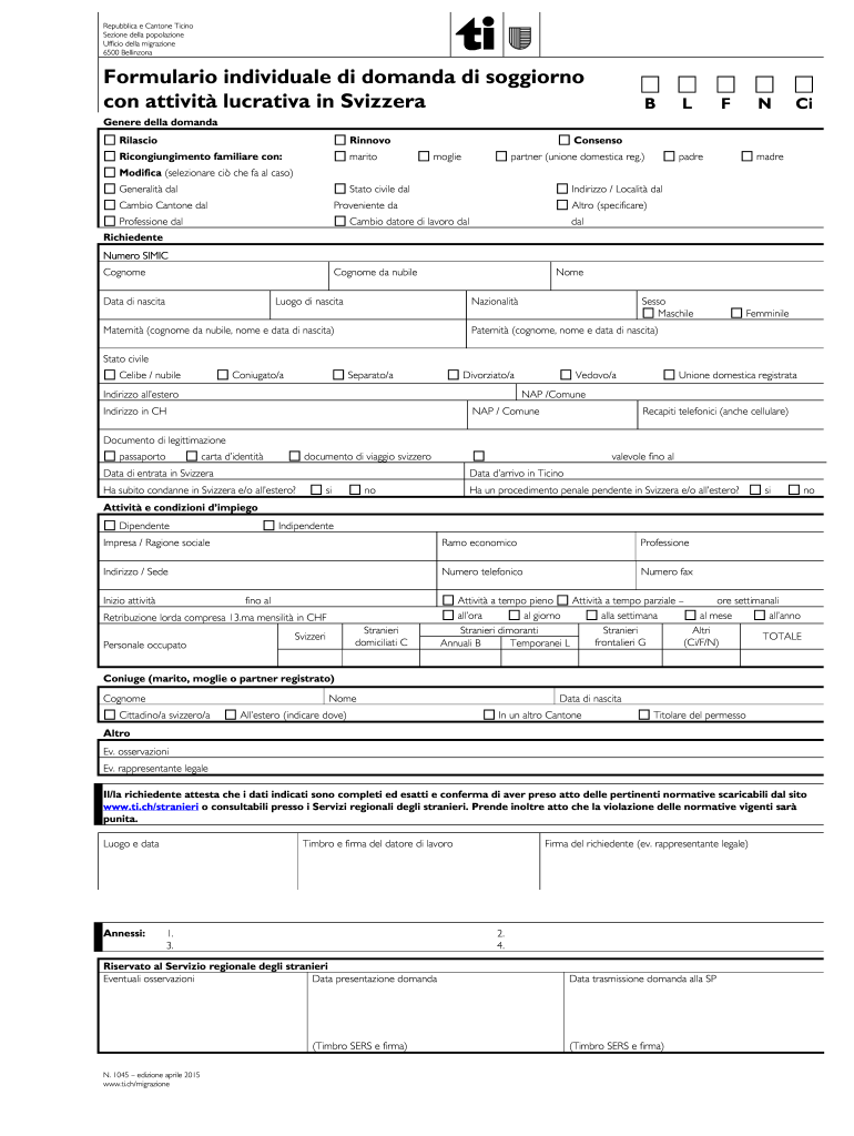  Formulario Individuale Di Domanda Di Soggiorno Con Attivit Lucrativa 2015-2024