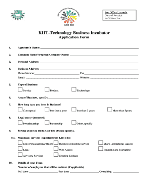 KIIT Technology Business Incubator Application Kiitincubator  Form