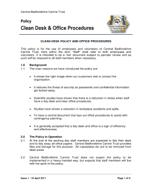 Clean Desk Policy Email to Employees  Form