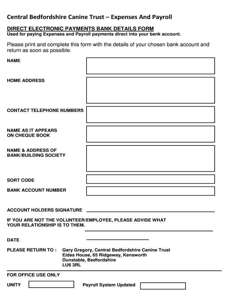 Bank Details Template Form