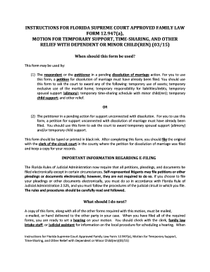  Florida Supreme Court Approved Family Law Form 12 947a, Motion for Temporary Support and Time Sharing with Dependent or Minor 2015