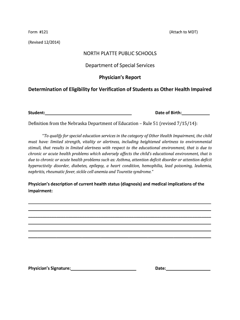  OHI Physician&#39;s Report Form  North Platte Public Schools  Nppsd 2014-2024