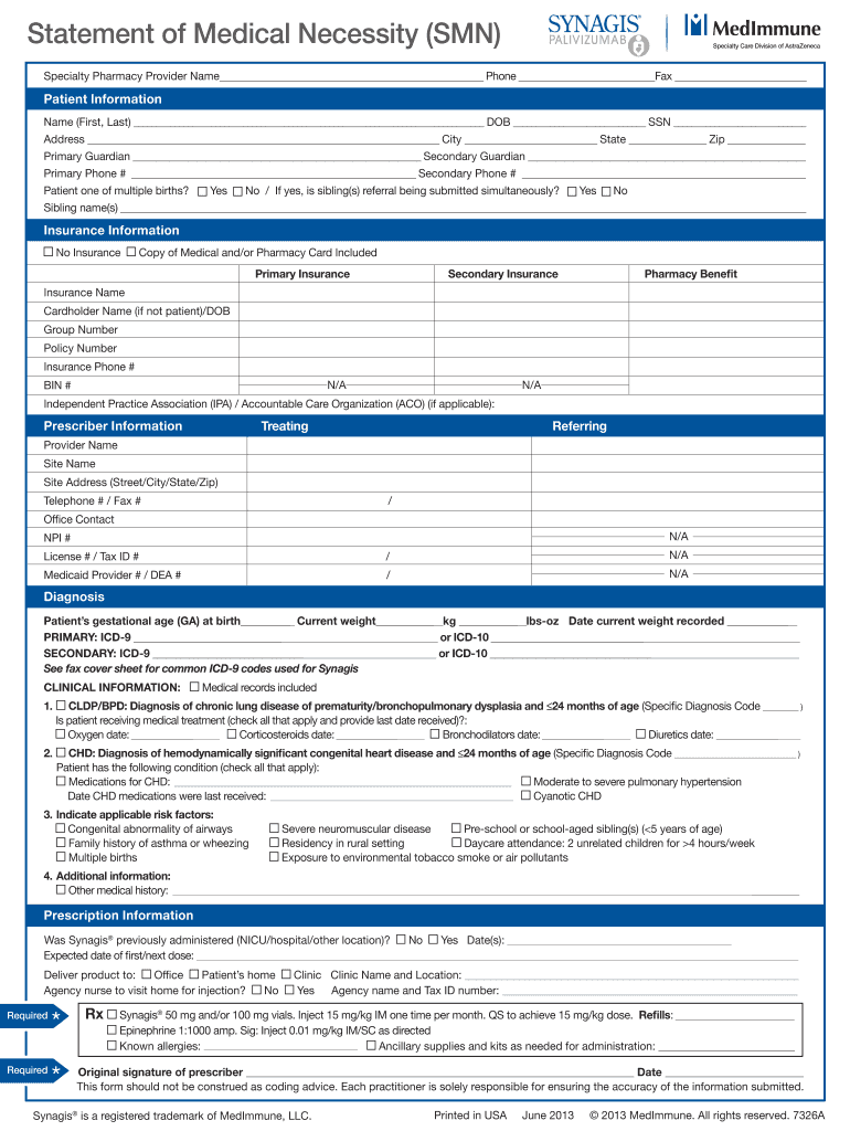 Statement of Medical Necessity SMN  Access 360  Form