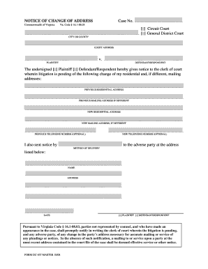 DC 437 Notice of Change of Address  Form