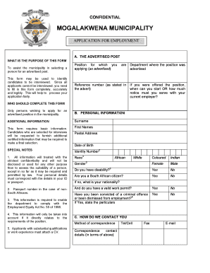 South Africa Application Employment Municipality  Form