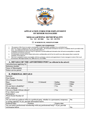 Mogalakwena Municipality Application Form