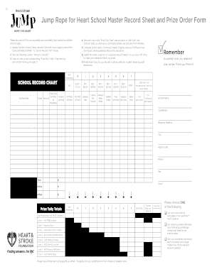 Jump Rope for Heart School Master Record Sheet and Jumpropeforheart  Form