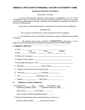 Personal History Statement Form Pnp PDF