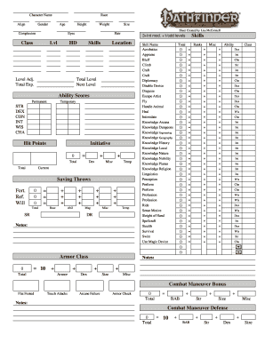 Pathfinder Character Sheet Online  Form