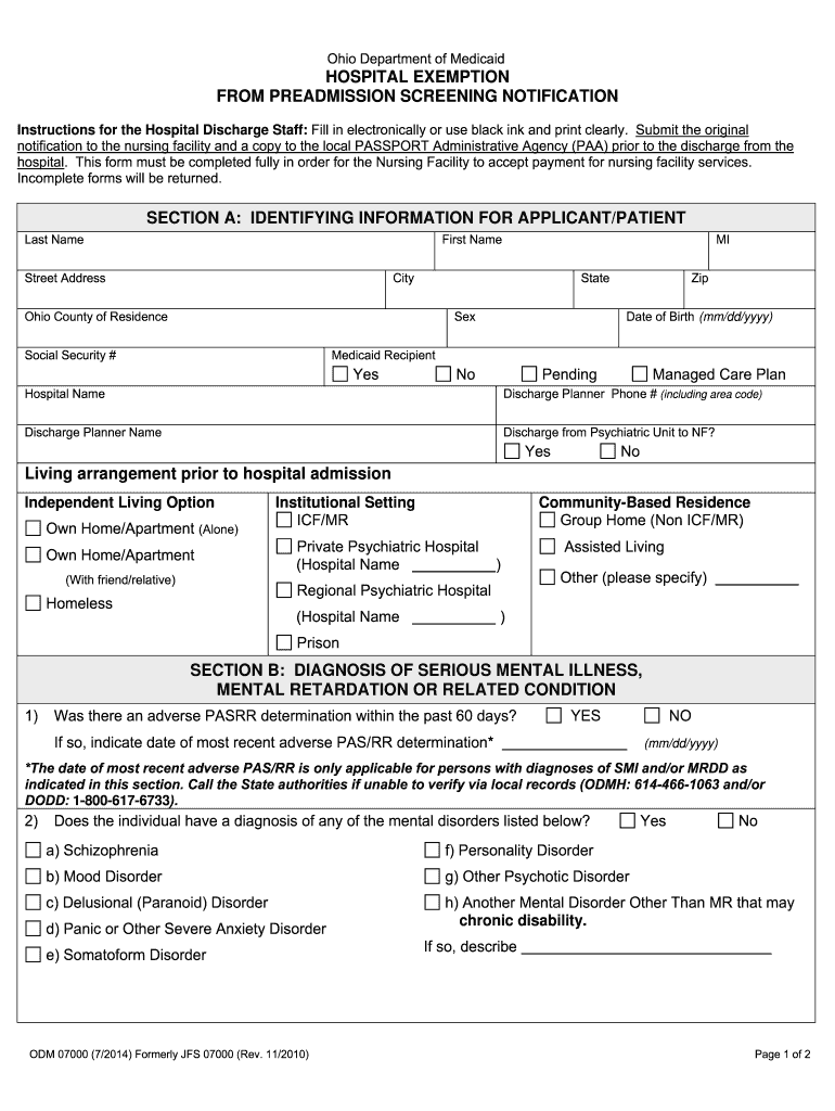 Ohio Hospital Form
