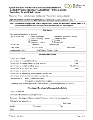 BApplicationb for Provision of an Electricity Network in a Subdivision 1  Form