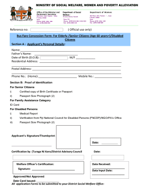 Bus Fare Concession Form for Elderly Senior Citizens Fncdp