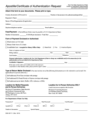 Apostille Certificate of Authentication Request Form