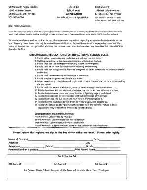 School Bus Registration Form