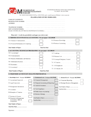 Icam Malawi Examination Fees  Form