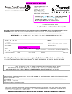 Handicap Parking Permit Winnipeg  Form