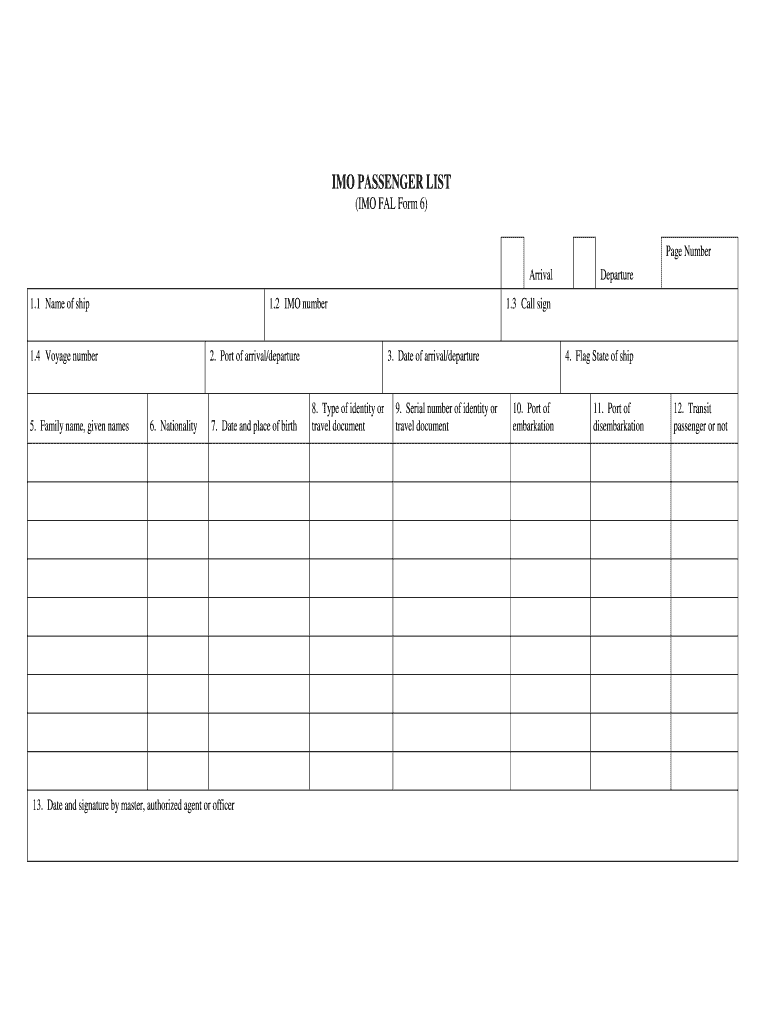 Imo Passenger List  Form