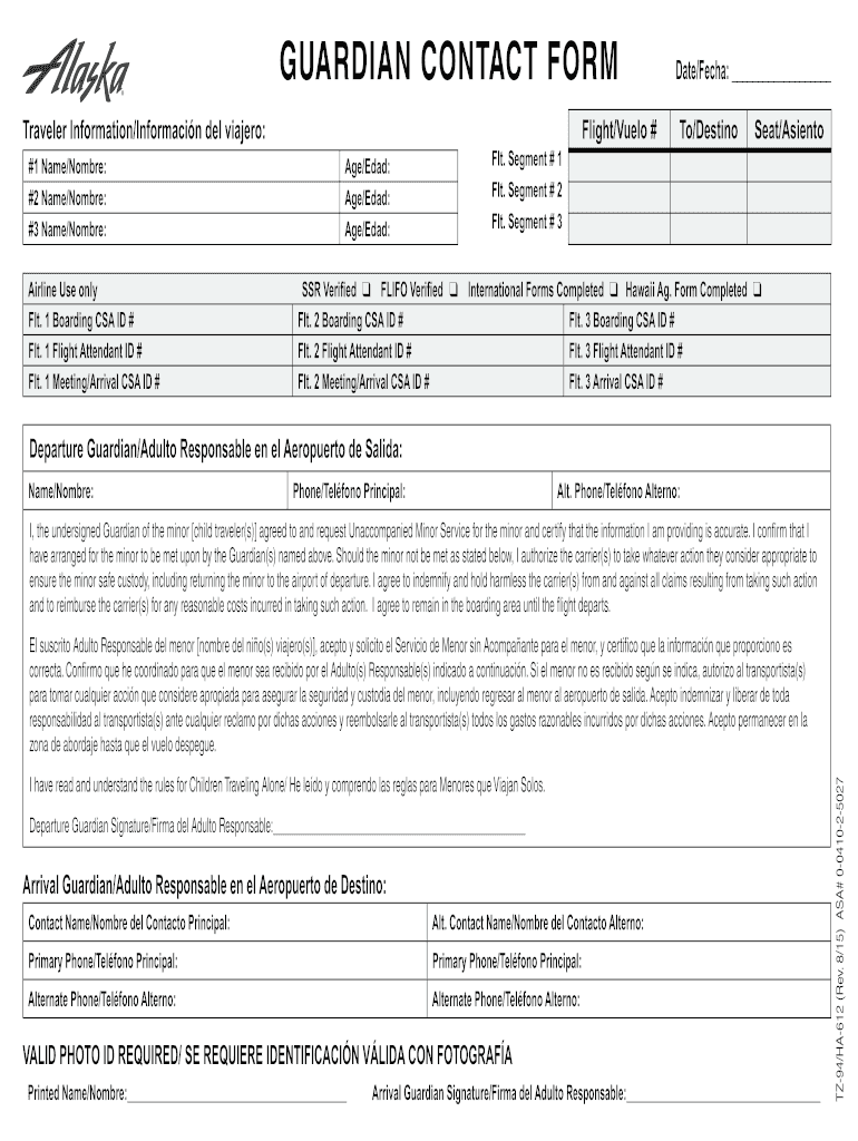  Alaska Airlines Guardian Contact Form 2015-2024