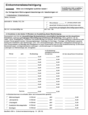 Einkommensbescheinigung  Form