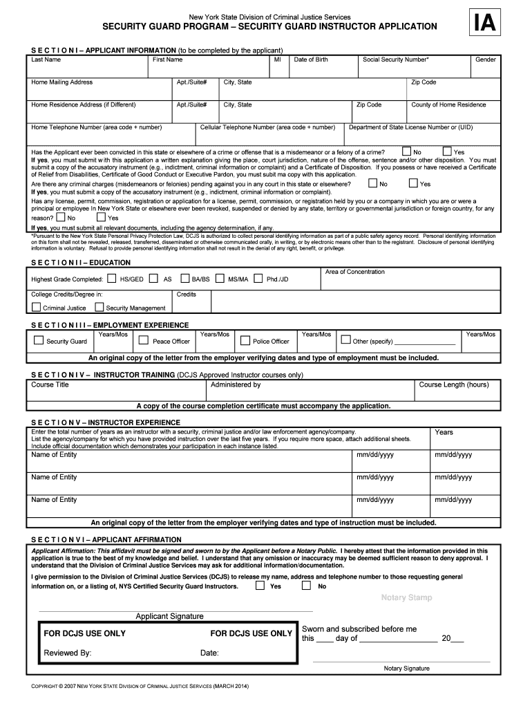 SECURITY GUARD PROGRAM SECURITY GUARD INSTRUCTOR APPLICATION  Form