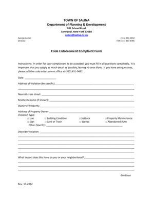 Town of Salina Codes  Form