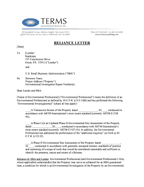 Reliance Letter Example  Form