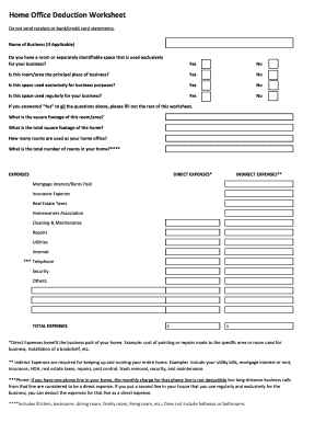Home Office Deduction Worksheet  Form