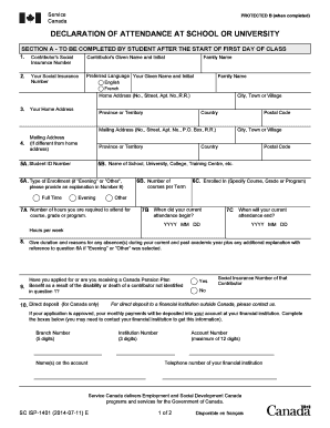 Declaration of Attendance at School or University  Form