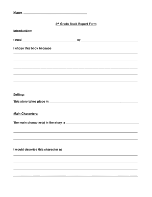 3rd Grade Book Report Template  Form