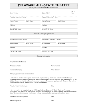 DAST Emergency Contact and Medical Information Form Dastonline