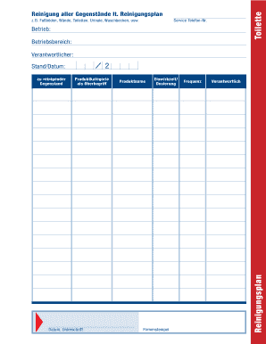 Reinigungsplan Toilette Kostenlos  Form