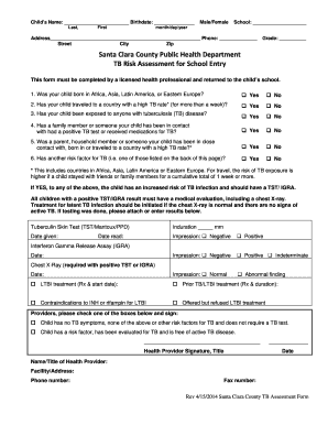 Santa Clara County Tb Risk Assessment Form